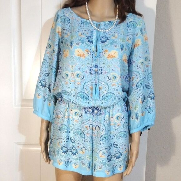 Uncle Frank Women's Size Small Blue Floral Print Romper 100% Polyester - Picture 1 of 8